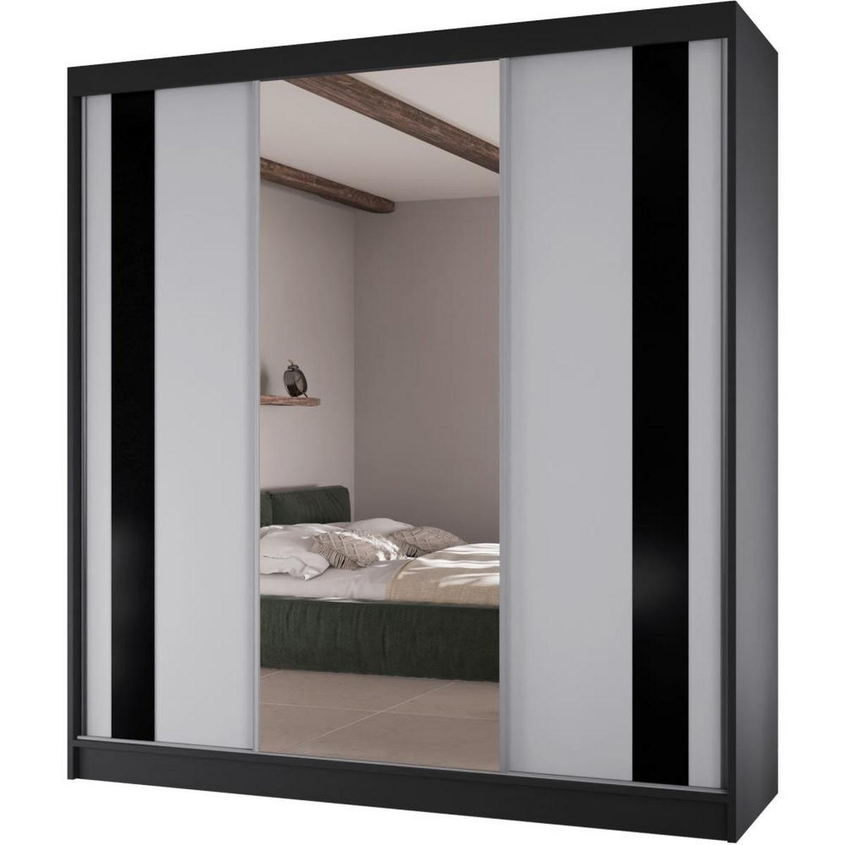 SCHWEBETÜRENSCHRANK Como II 200/61/215 schwarz+weiß - Schwarz/Weiß, Holzwerkstoff (200/215/61cm) - Beautysofa