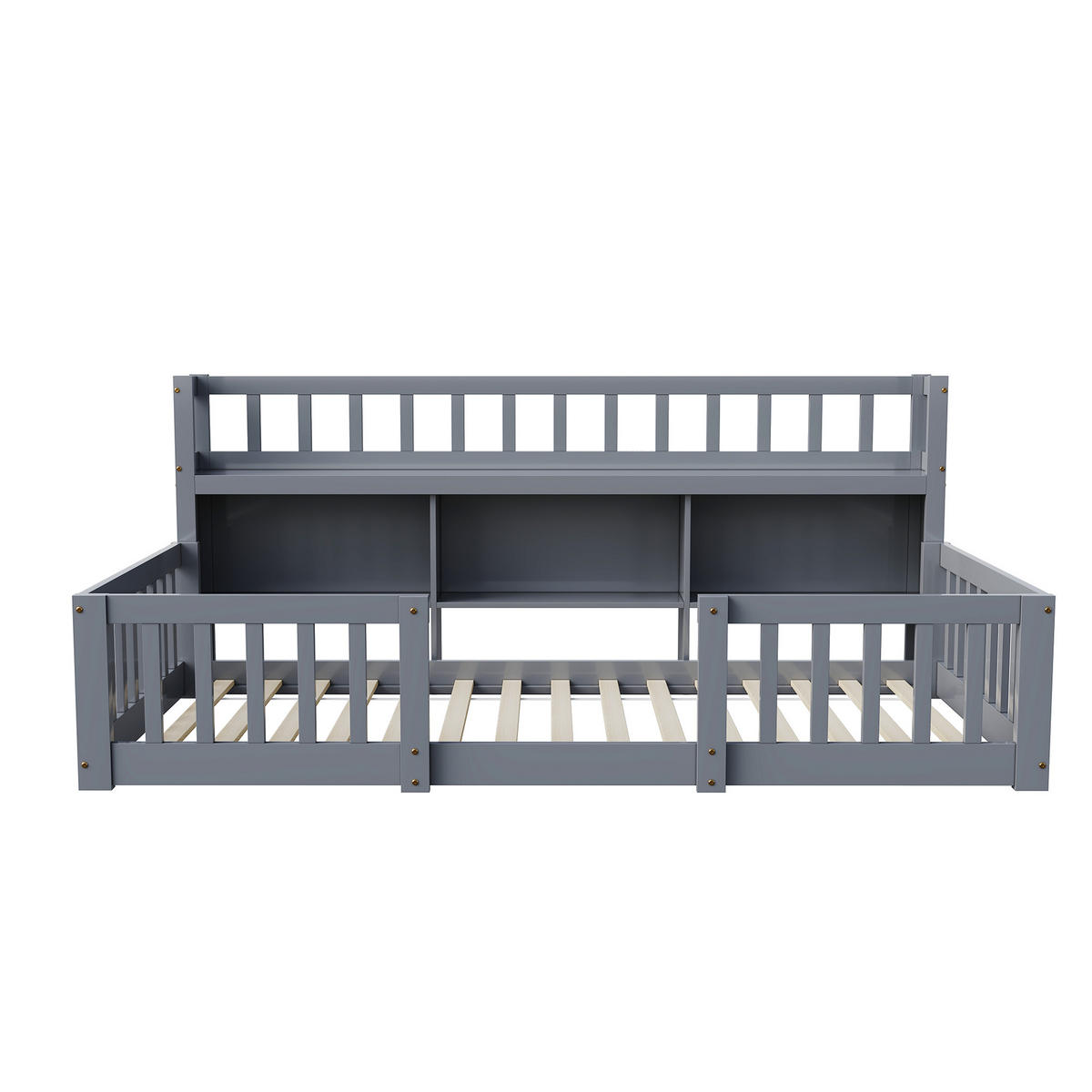 KINDERBETT 90x200 cm mit Bücherregal, Rausfallschutz und Lattenrost, Grau - Grau, Holz (90/200cm)