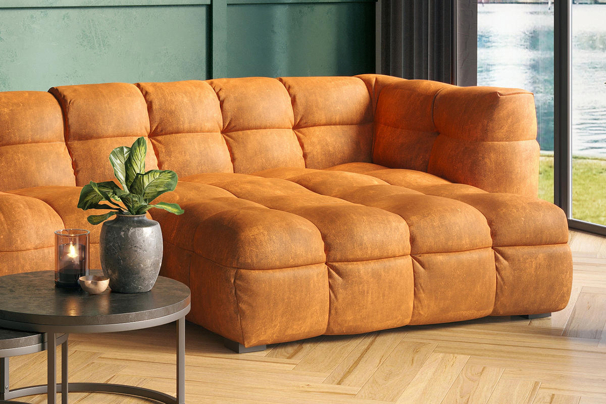 ECKSOFA RIO Gold Velvet - Goldfarben/Schwarz, Textil (319/170cm) - KAWOLA