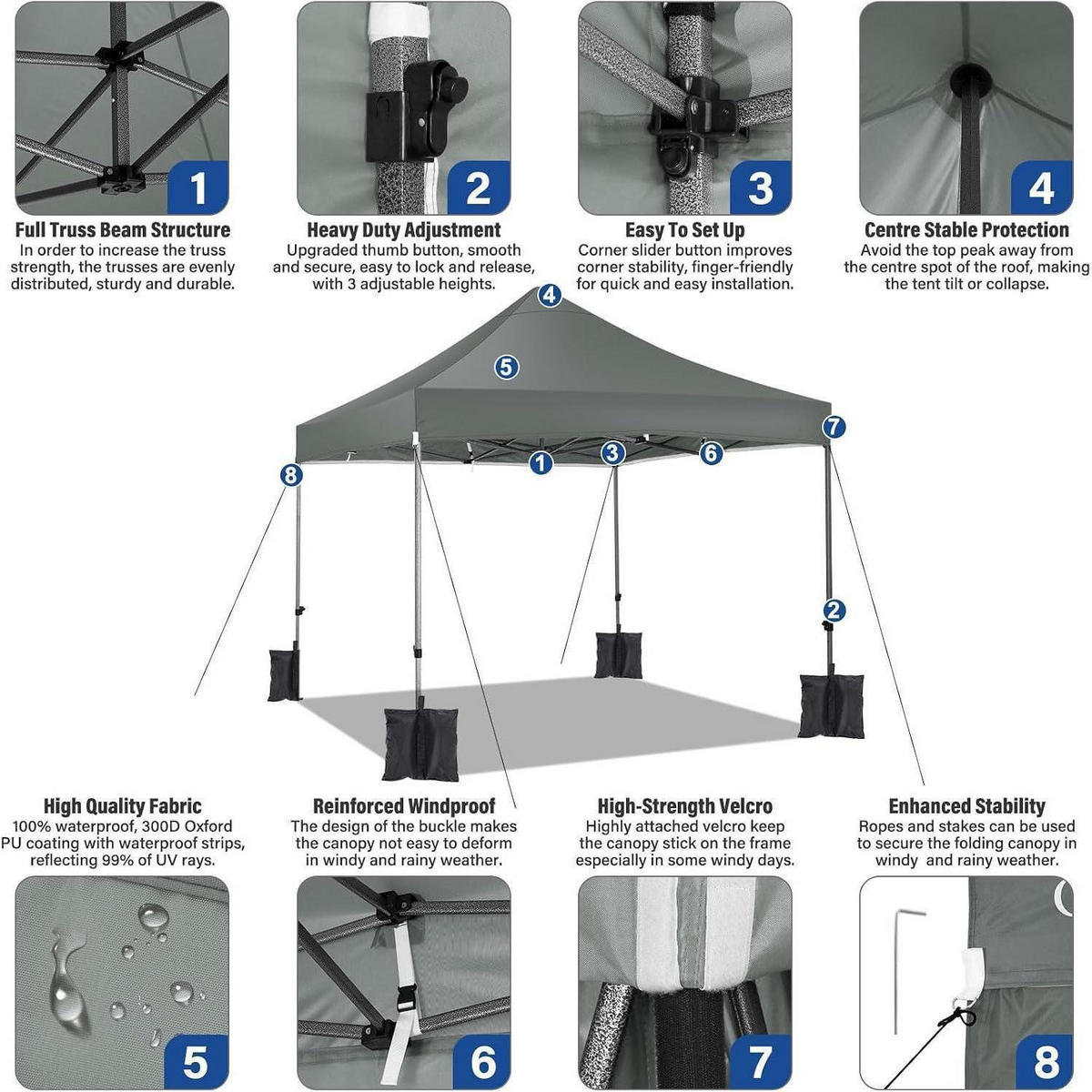 FALTPAVILLON 3x3 m Grau wasserdicht mit 4 Seitenteilen - Grau, Textil (300/328/300cm)