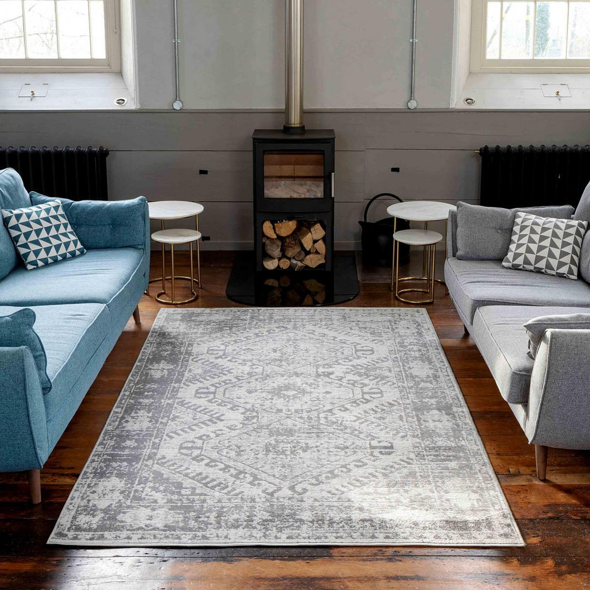 VINTAGE-TEPPICH Sophia Grau - Grau, Textil (120/170cm) - Kukoon Rugs