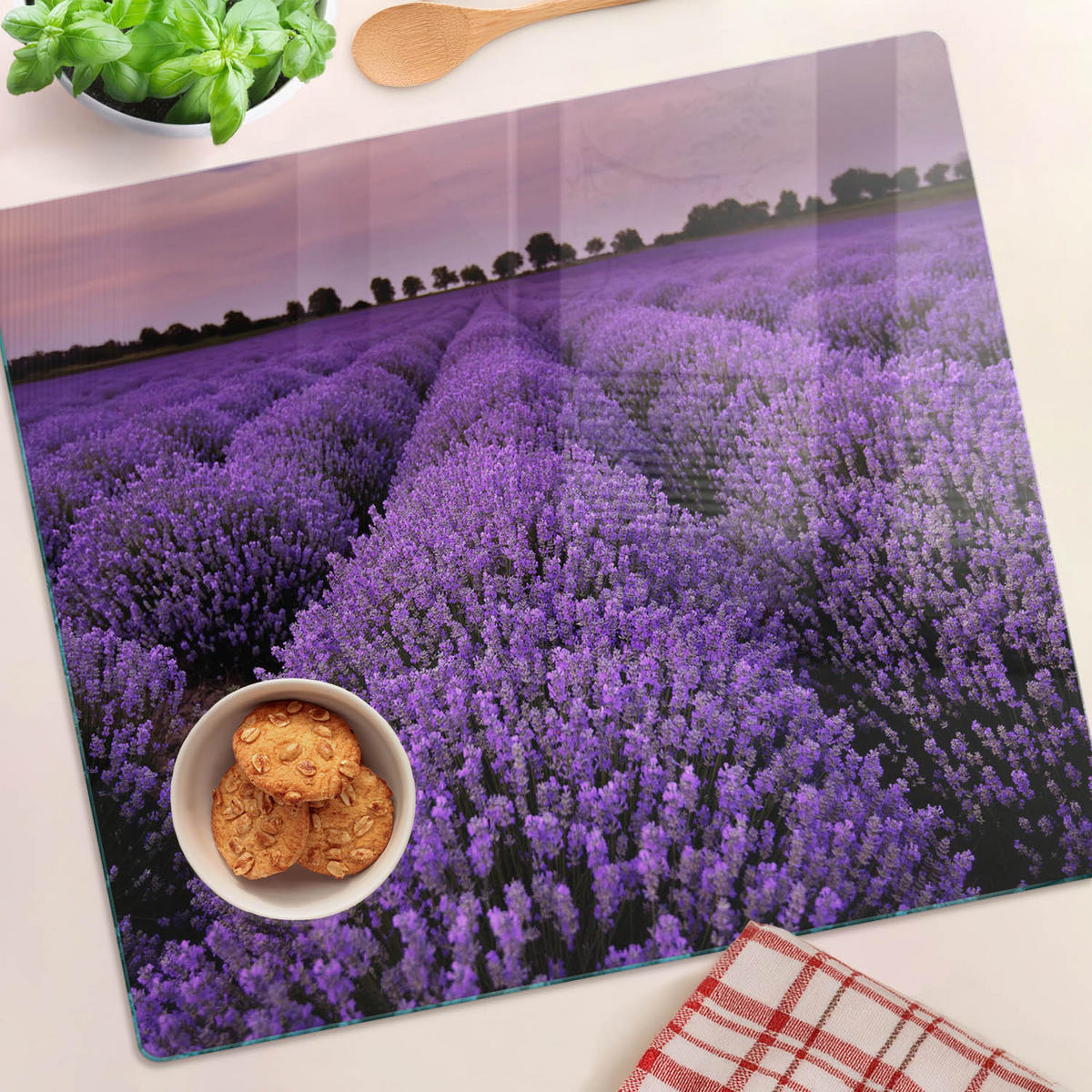 GLASPLATTE 60x52 cm Lavendelfeld - Lila, Glas (60/0.4/52cm) - TULUP