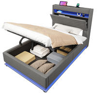 POLSTERBETT mit Stauraum 90x200 cm LED USB Leinen Grau - Grau, Metall (90/200cm) - Meubliv