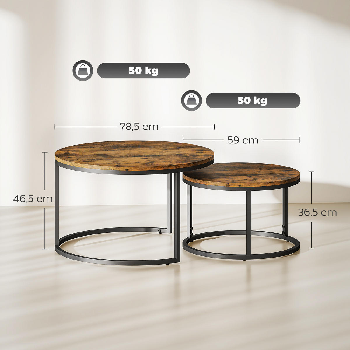 COUCHTISCH DE-15795 nestbar Rostbraun - Braun, Metall (78.5/78.5/46.5cm) - ComfortXL