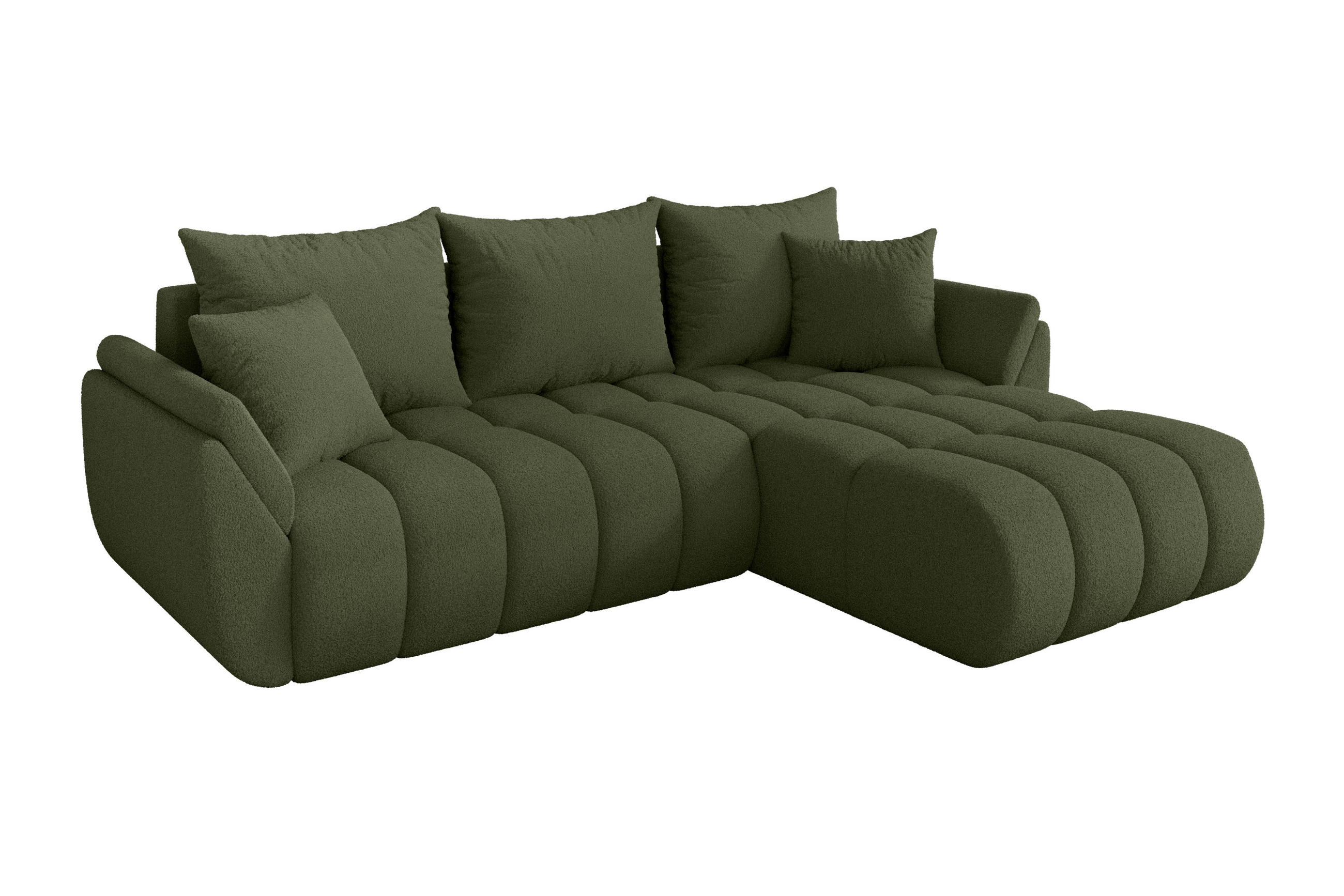 ROHOVÁ SEDAČKA s funkcí spaní, otoman vpravo TOKO-L-v1 277x194x86 zelená bouclé - černá/zelená barva, kompozitní dřevo/textil (277/194cm) - ALTDECOR
