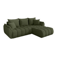 ROHOVÁ SEDAČKA s funkcí spaní, otoman vpravo TOKO-L-v1 277x194x86 zelená bouclé - černá/zelená barva, kompozitní dřevo/textil (277/194cm) - ALTDECOR