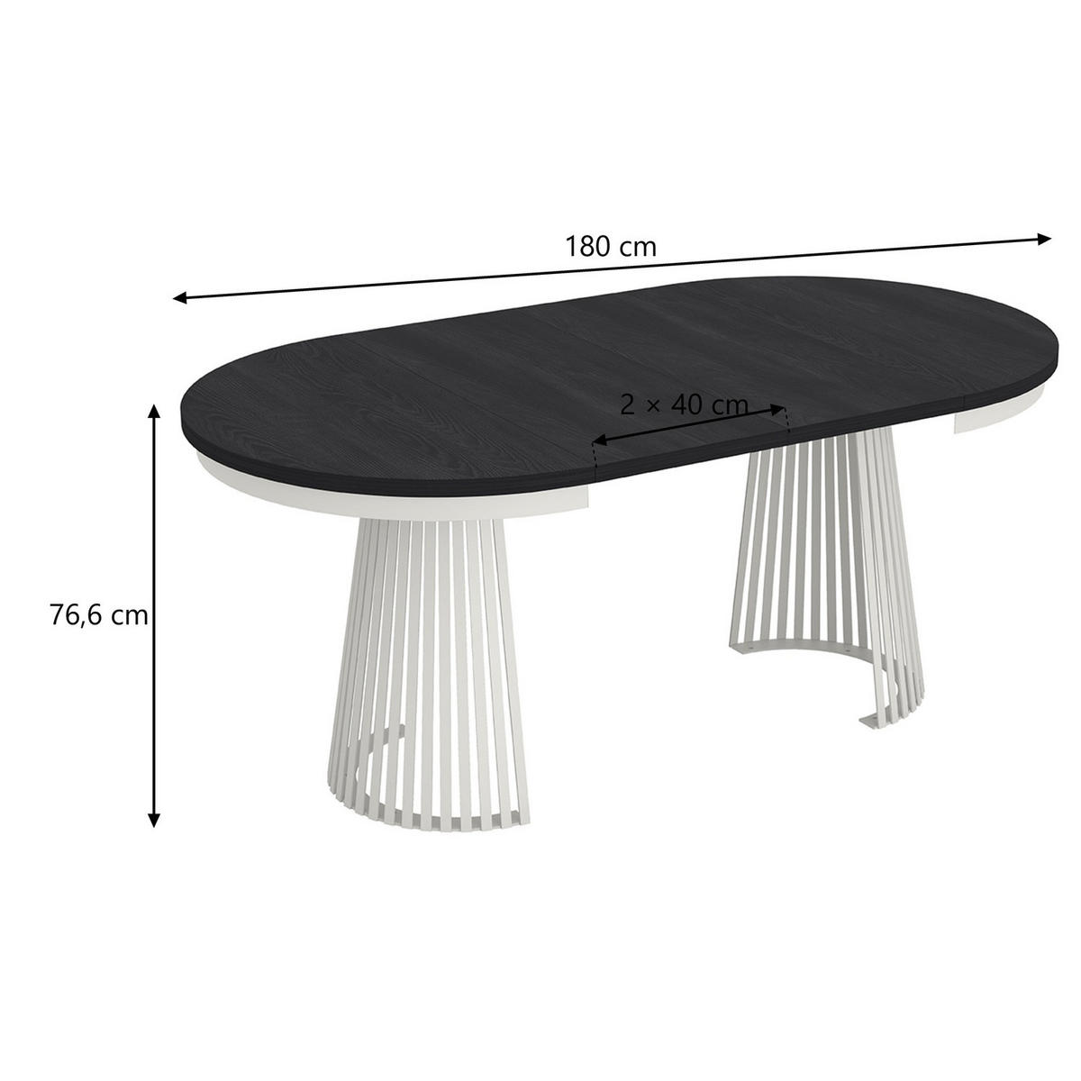 ESSTISCH Garda rund ausziehbar 100-180 x 100 x 76,6 cm Schwarz Paintflow/Weiß - Schwarz/Weiß, Holzwerkstoff (100/100/76.6cm) - Koseto