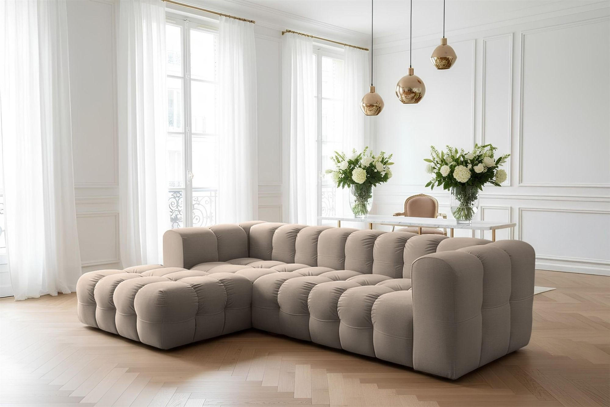ECKSOFA Solvie In Tiffani - Taupe, Holzwerkstoff/Textil (193/290cm) - Fun Möbel