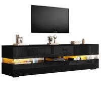 TV Lowboard LED 160x39x45 cm, 2 Türen, 1 Schublade, Schwarz - Schwarz, Holz (160/45/39cm)