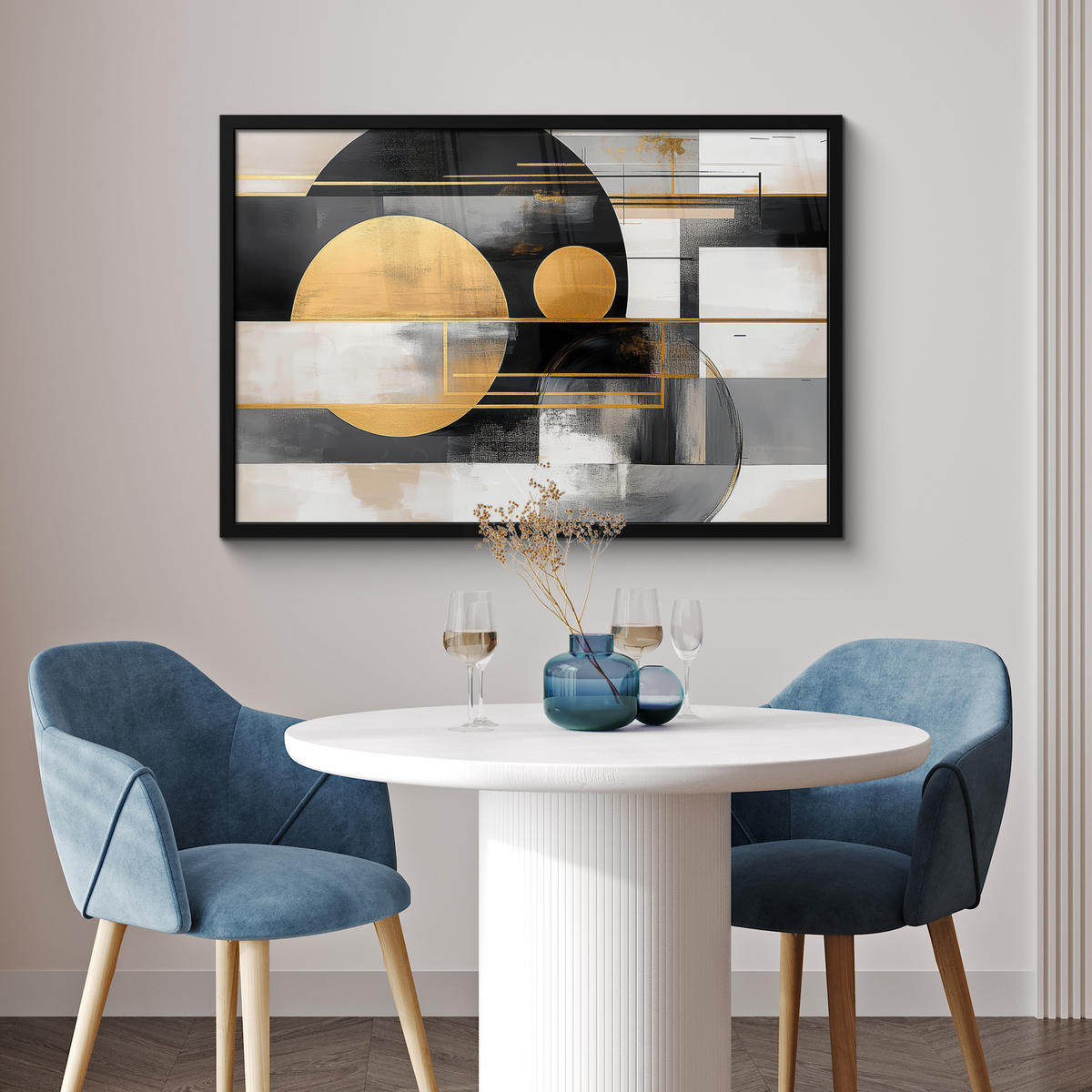 ZARÁMOVANÝ PLAGÁT Abstraktné - Zlato - Striebro - Tvary - Estetické - Moderné 90x60 cm - zlatá, papier (90/60cm) - MuchoWow