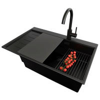 GRANITSPÜLE Sydney, 2-er set Alles Schwarz 78/50 cm 1 Becken + Küchenarmatur 32/20 cm + Ablauf-Set + Küchenzubehörset ab 60er Unterschrank - Schwarz, Kunststoff (78/20/50cm) - Primagran