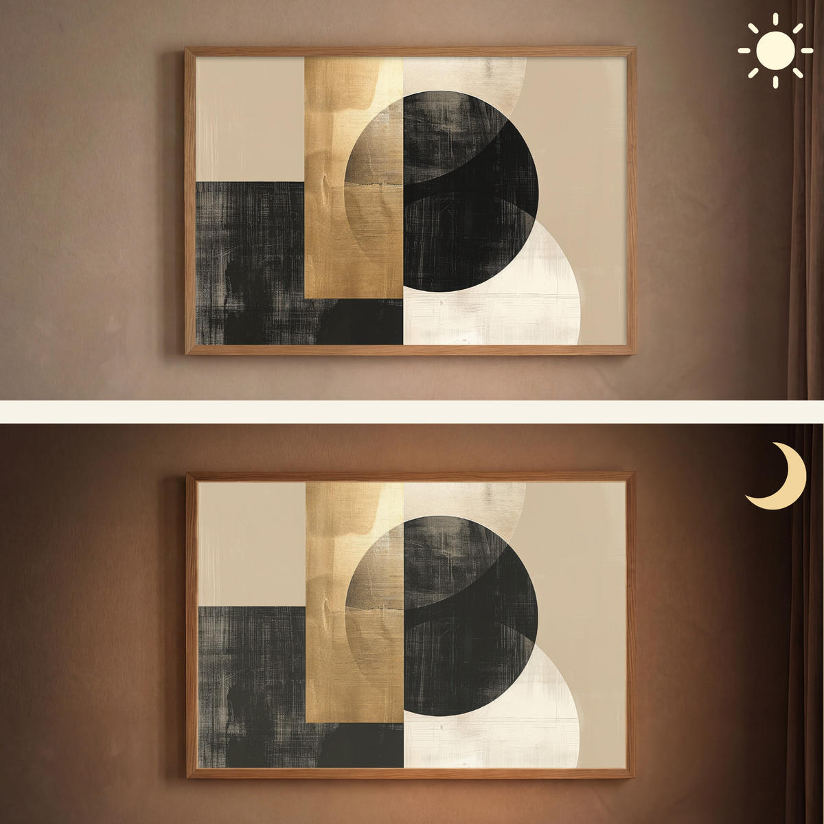 WANDLEUCHTE MIT AKKU Abstrakt - Modern - Schwarz - Gold 90x60 cm - Sandfarben, Holzwerkstoff (90/60/8cm) - OnlyWow