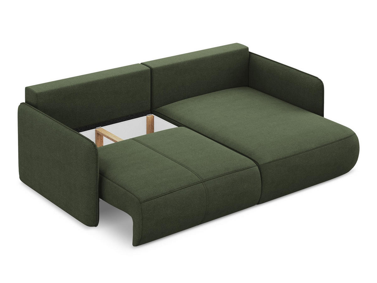 ECKSOFA mit Schlaffunktion Strukturstoff Stoff Grün - Schwarz/Olivgrün, Kunststoff/Textil (207/148cm) - Makamii