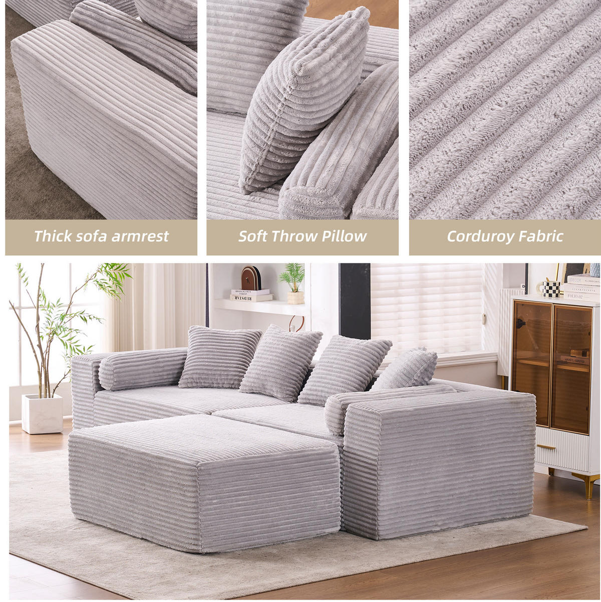 MODULSOFA L-Form Grau 3-tlg. - Hellgrau, Kunststoff (110/266cm) - Meubliv