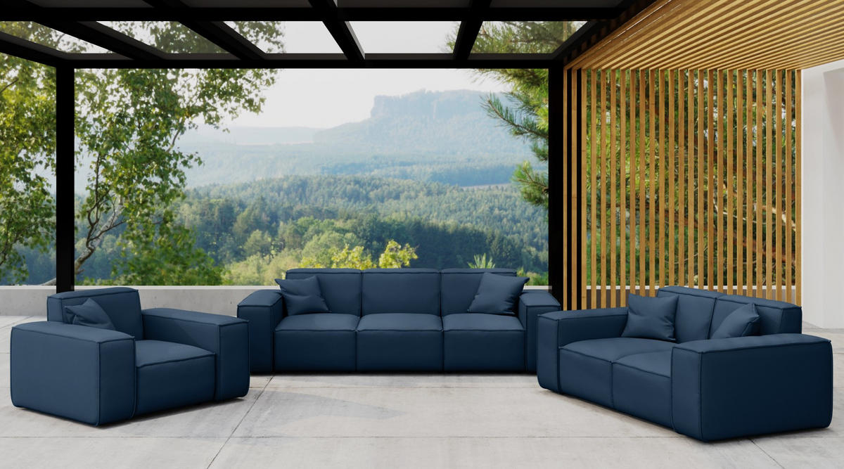 LOUNGEGARNITUR 3 2 1 Gartenmöbel, MALIBU Stoff Odyssey Marineblau - Dunkelblau, Holz - Kaiser Möbel