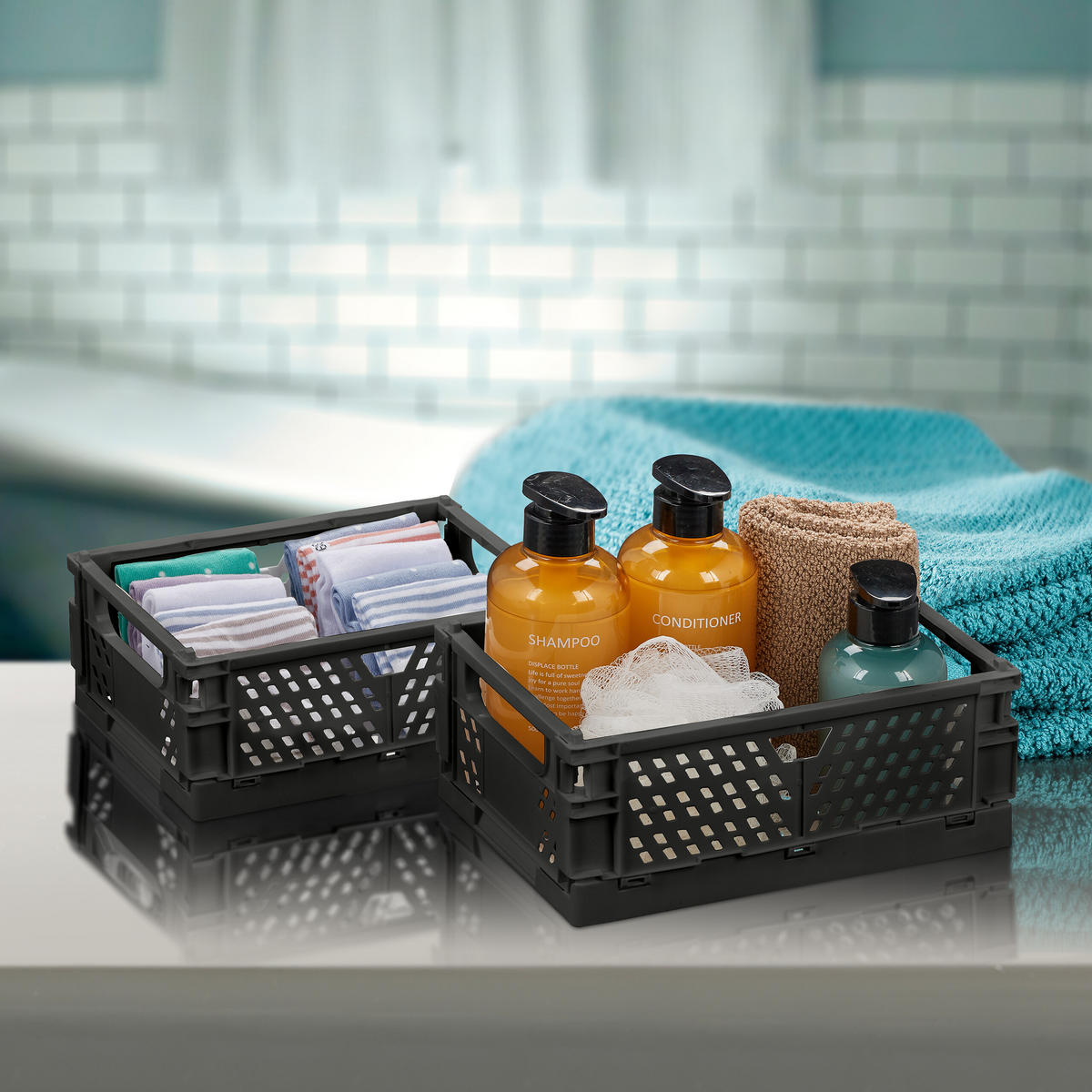 2XKLAPPBOX - Schwarz, Kunststoff (25/10/16.5cm) - Relaxdays