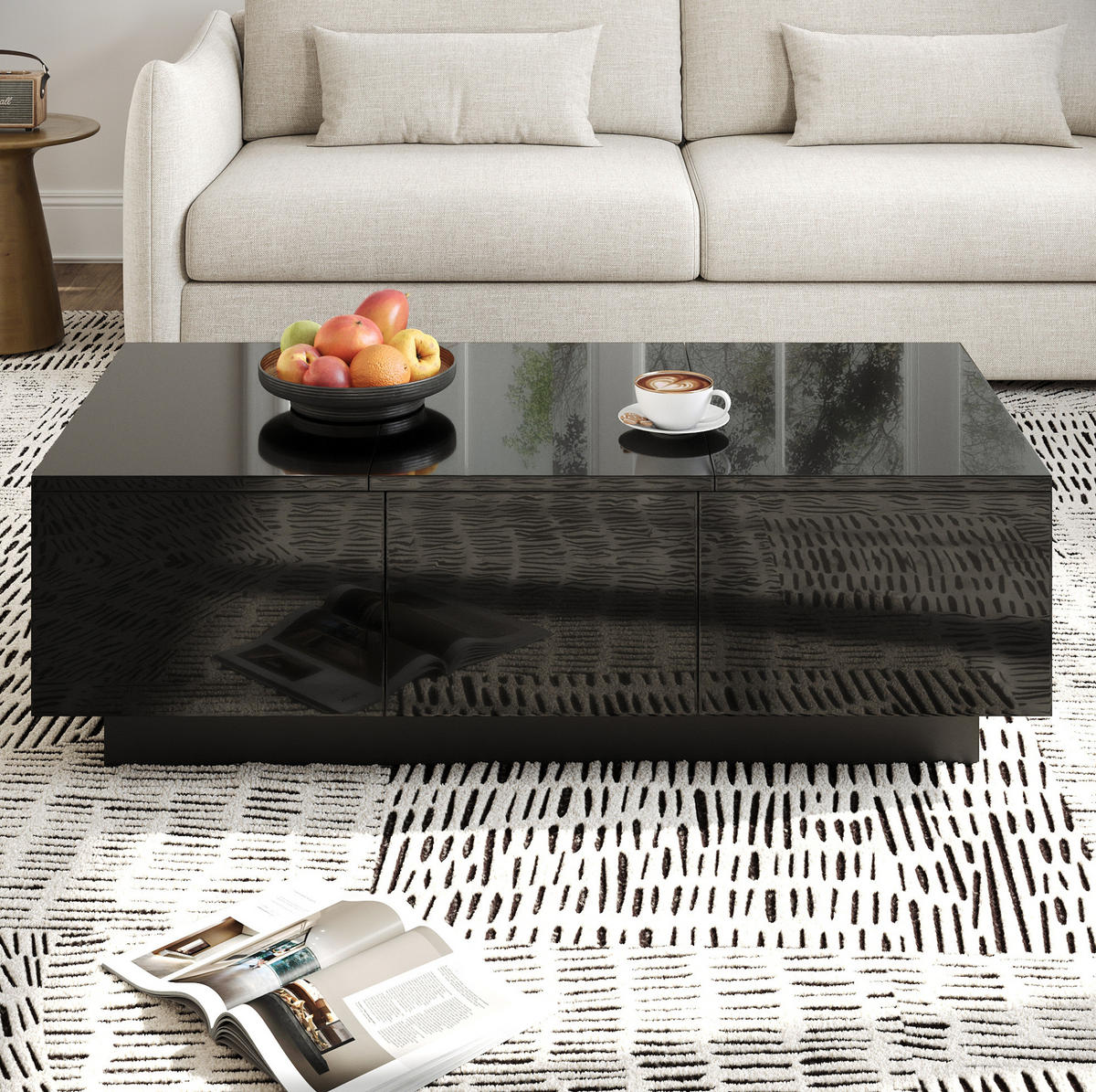 COUCHTISCH mit Schiebefächern 100 x 31 x 50 cm Schwarz Hochglanz - Schwarz, Holzwerkstoff (100/50/31cm) - Meubliv