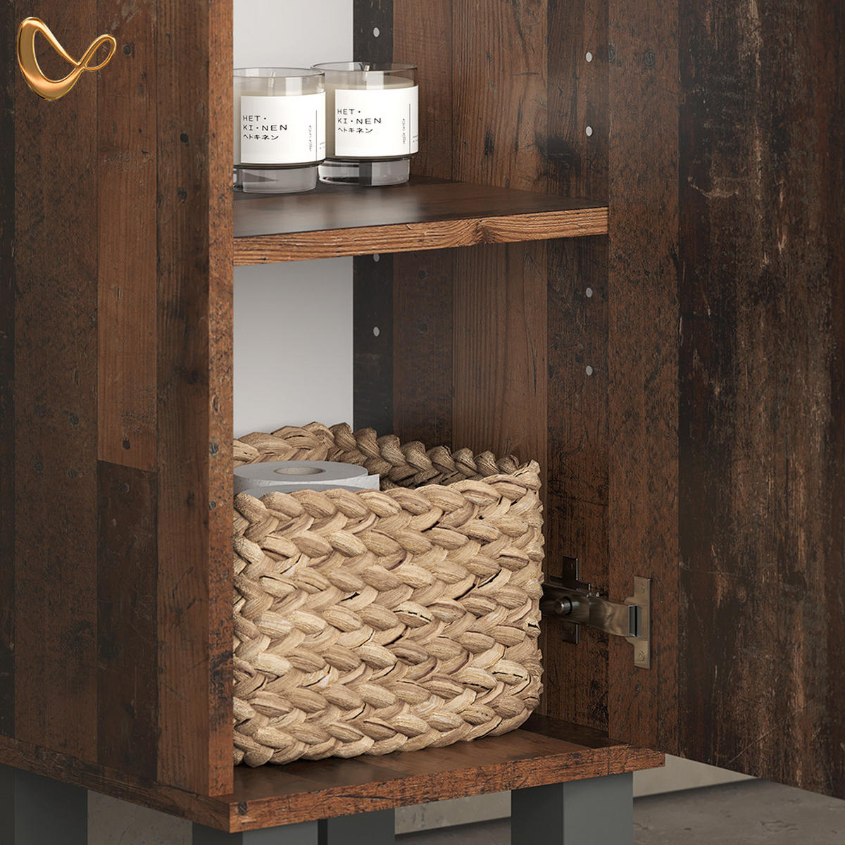 MIDISCHRANK Fucino Eiche rustikal 30 x 130.6 cm große Tür - Wildeiche, Holzwerkstoff (30/130.6/30cm) - Livinity®