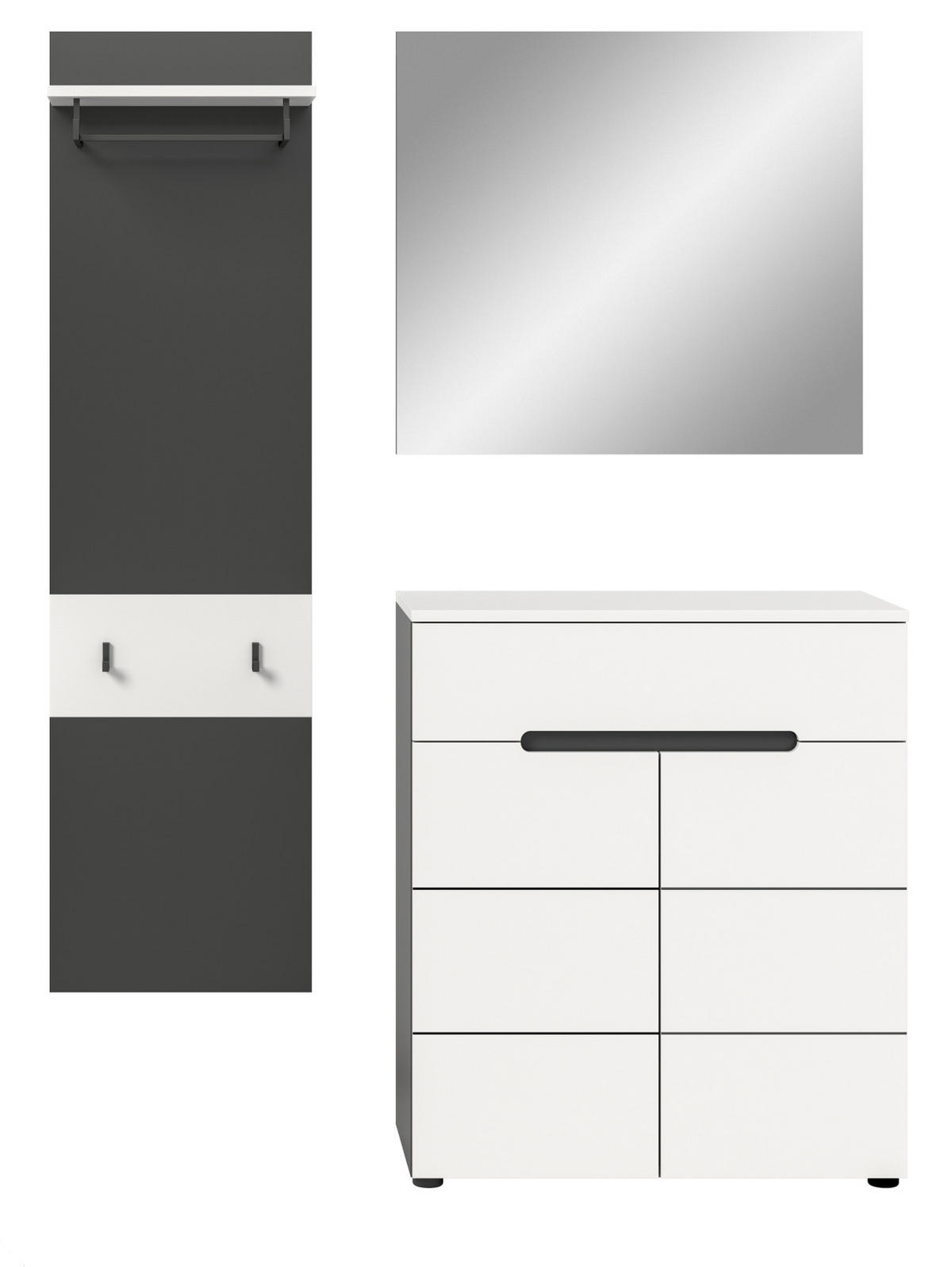 GARDEROBEN-SET 3-teilig in weiß, grau 140 cm mit Soft-Close, Cooper - Schwarz/Weiß, Glas/Holzwerkstoff (140/190/37cm) - Inn.Furn