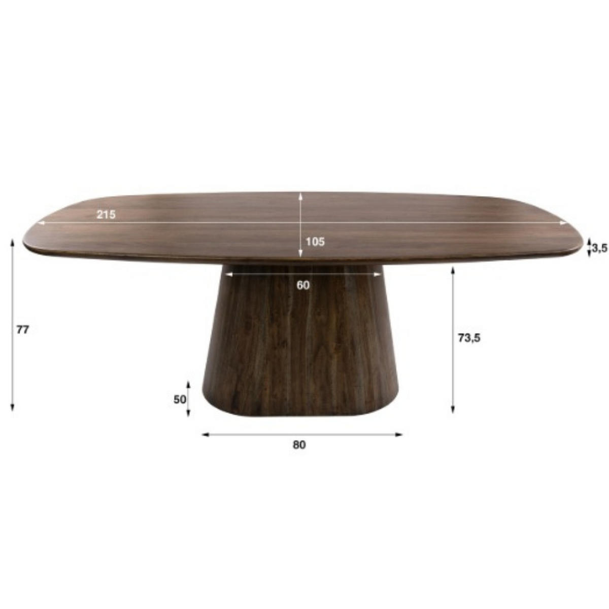 ESSTISCH ONDA Braun Oval Akazie Holz 215 cm - Akaziefarben, Holz (215/105/77cm) - alesvelt