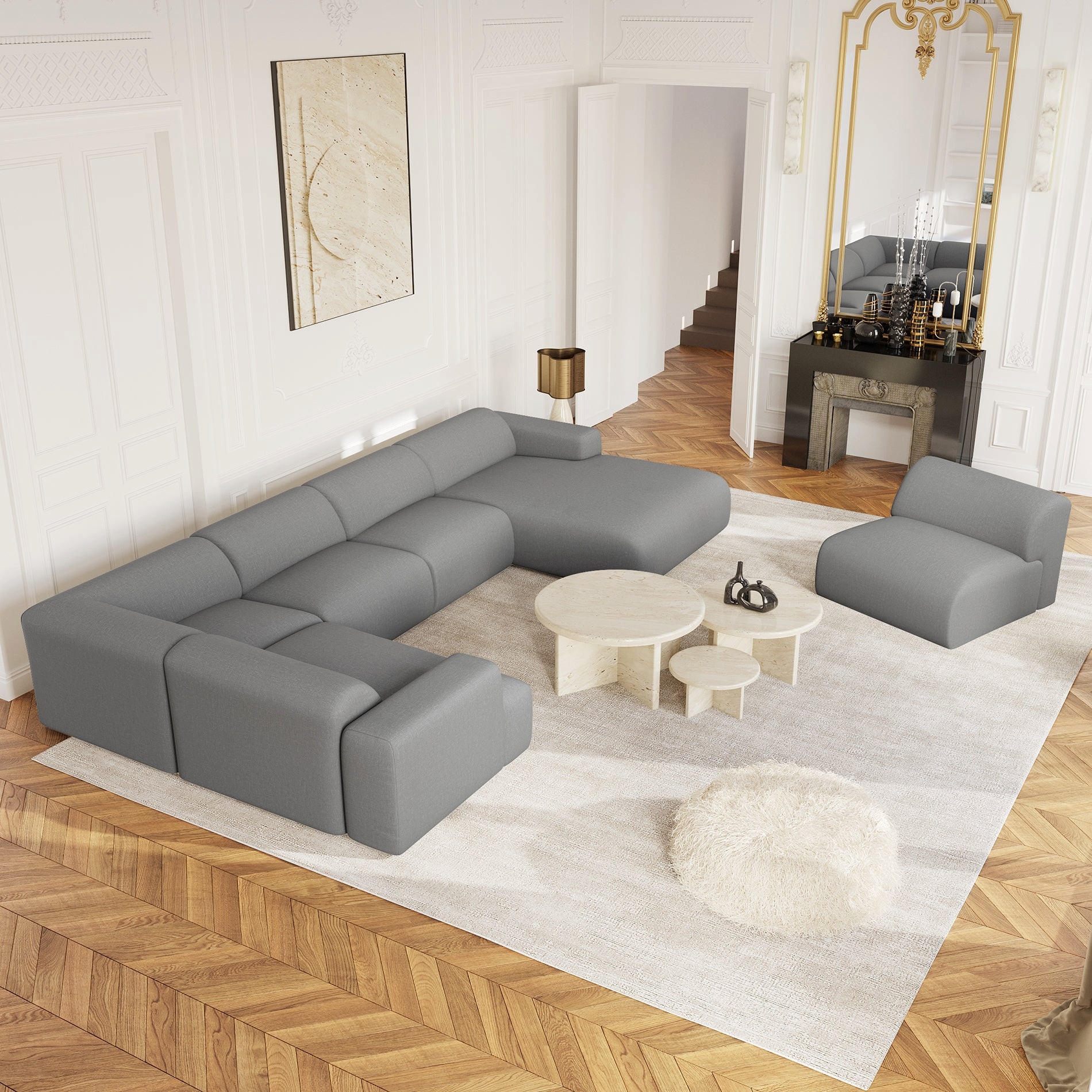 WOHNLANDSCHAFT Rastergewebe Hellgrau 354cm - Hellgrau/Grau, Textil (354/73/200cm) - Sia Home