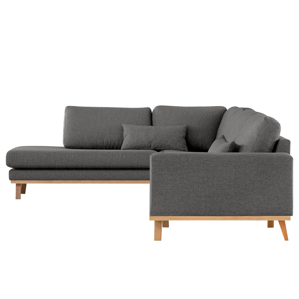 ECKSOFA mit Ottomane - Dunkelgrau/Buchefarben, Buchenholz/Textil (287/219cm) - home24