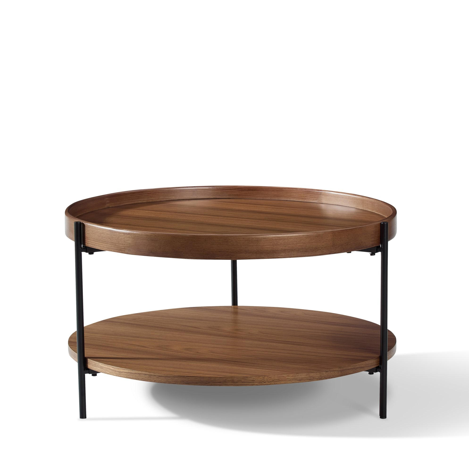 BEISTELLTISCH 44/44/48 cm mit 2-stufigem Tablett-Design und Metallbeinen, Massivholz & MDF, Walnuss - Walnussfarben, Holzwerkstoff (44/44/48cm) - Redom