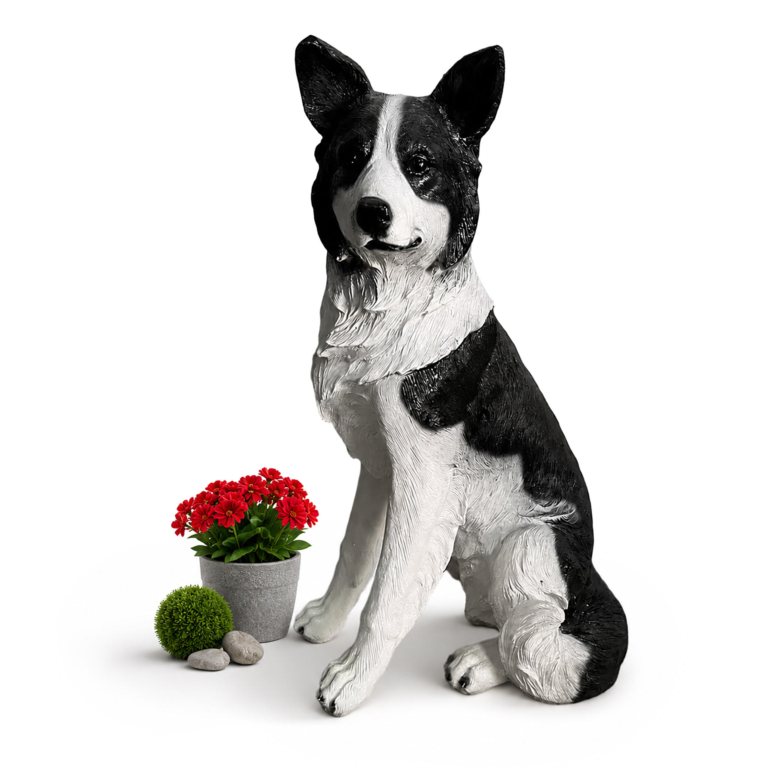 Relaxdays FIGURKA Přírodní barvy pes kolie polyresin 68 cm