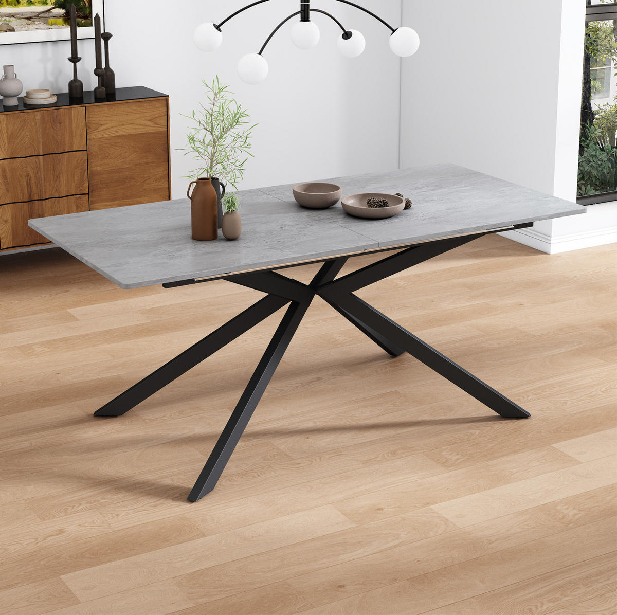 ESSTISCH 150/180/70/76 cm in Schwarz-Grau aus MDF, ausziehbar - Grau, Holzwerkstoff (180/70/75.5cm) - Flora Grace