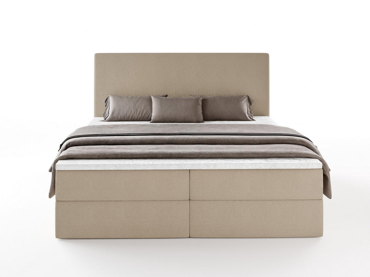 BOXBETT SENTO 140x200 cm mit Bettkasten, Bonell-Matratze H3 und Topper – Bouclé Beige - Beige, Textil (140/200cm) - Luxkor24