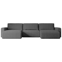 WOHNLANDSCHAFT mit Schlaffunktion und Bettkasten KLEEA-U - 347x143x83 cm Grau Bouclé - Schwarz/Grau, Holzwerkstoff/Kunststoff (347/83/143cm) - ALTDECOR