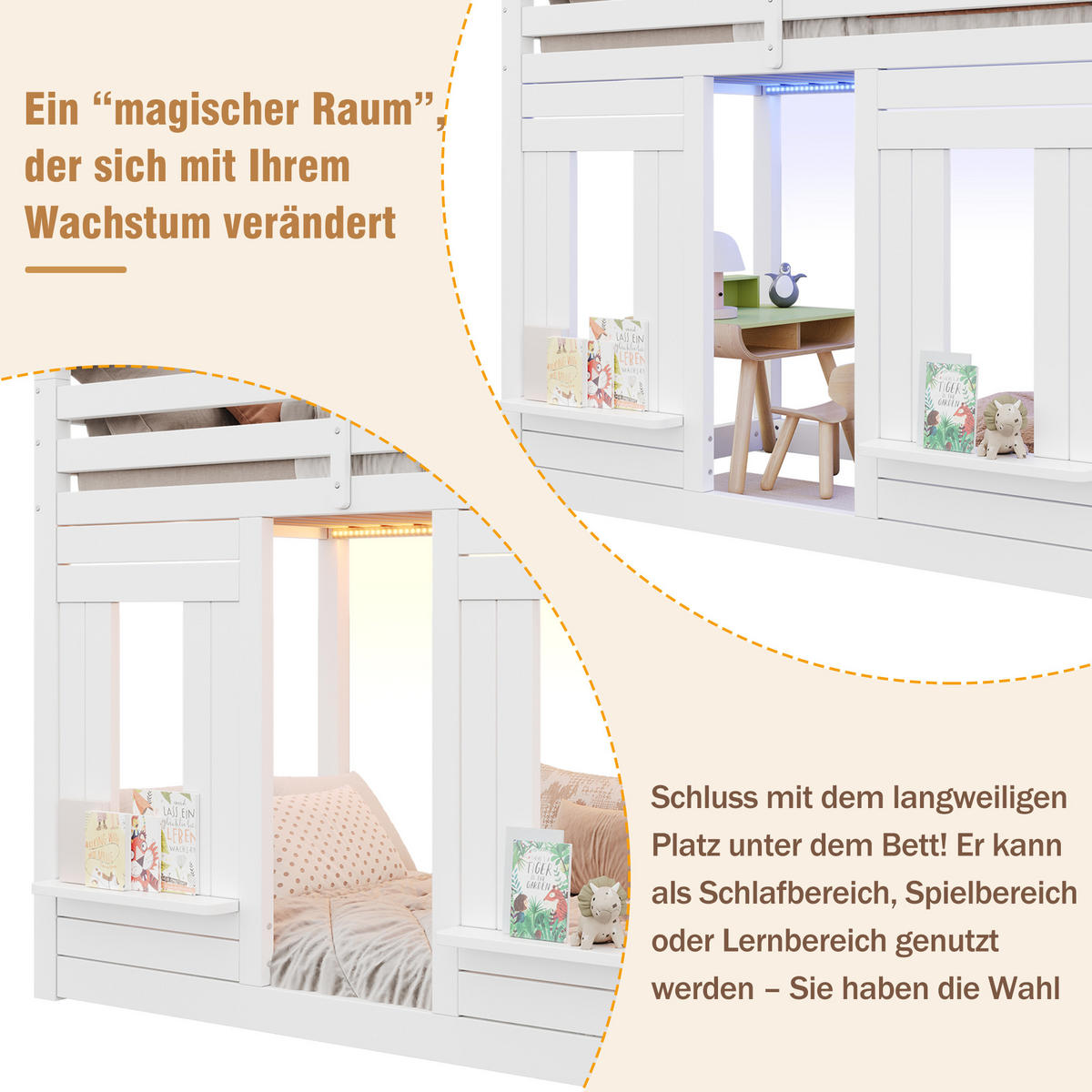 ETAGENBETT Mit LED Weiß 90x200 cm - Weiß, Holz (90/200cm) - ComfortXL