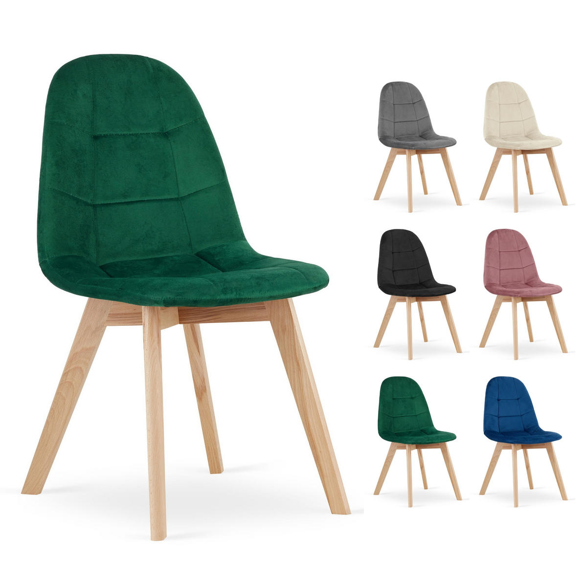 STUHL SORANO 1 Stück, Grün, mit Samtstoff gepolstert - Grün, Holz/Textil (45/82/54cm) - Komodee