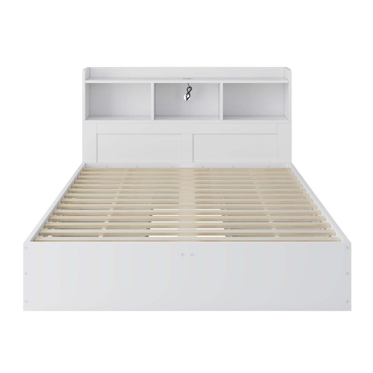 BETT 140/200 cm in Weiß mit 4 Schubladen, Ablage und Type-C - Weiß, Holz/Holzwerkstoff (140/200cm) - WISHDOR