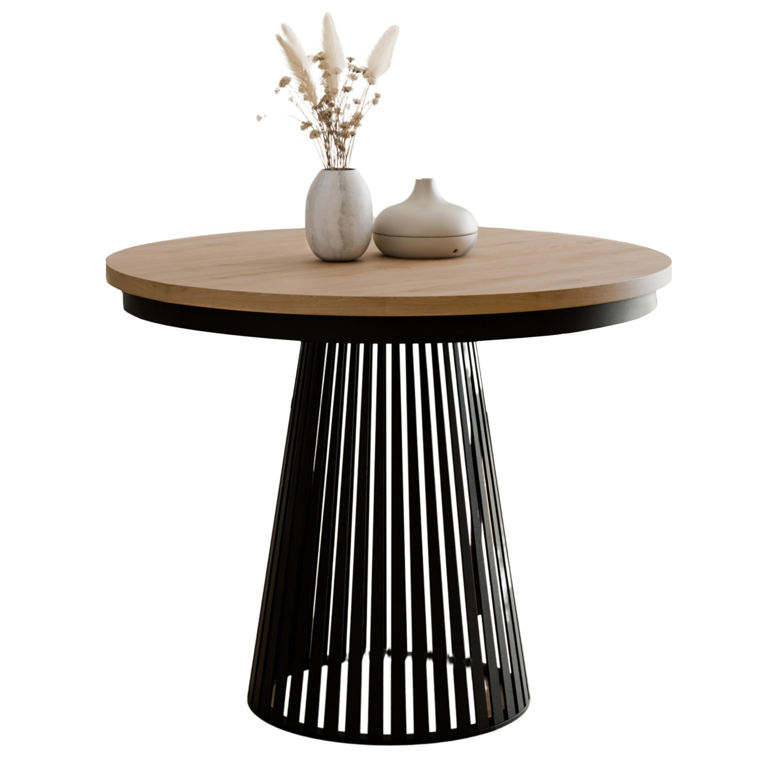 ESSTISCH mit geriffelter Front 100-180 DAST Eiche craft/ Schwarz - Eichefarben, Holzwerkstoff (100/100/77cm) - Compleo24