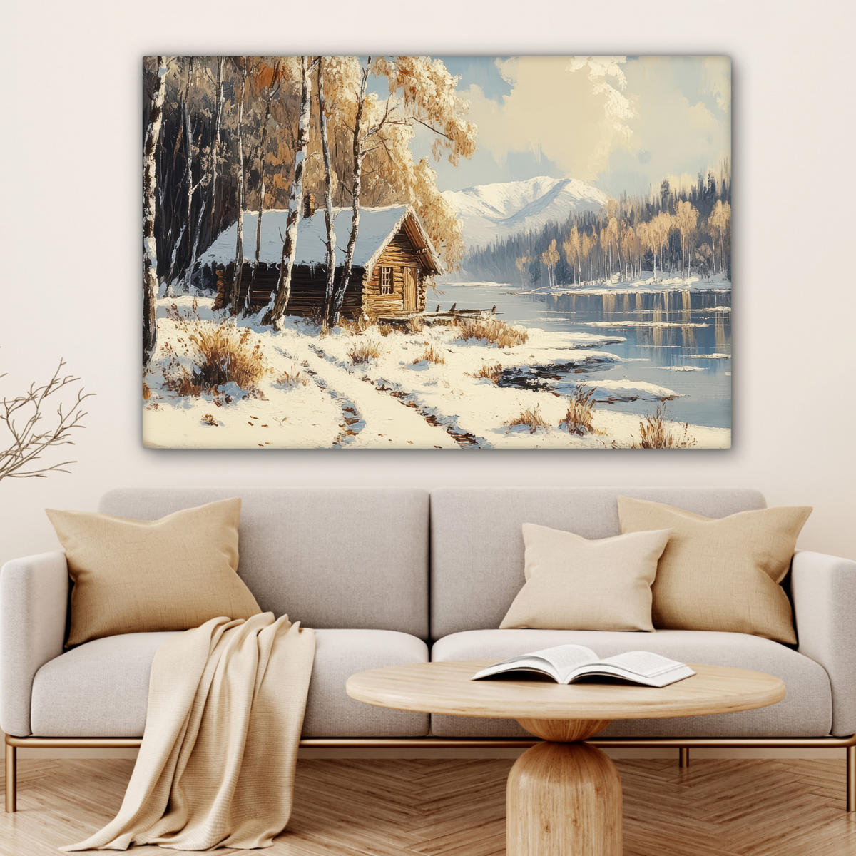 LEINWANDBILD Winter - Schnee - Zuhause - Natur Groß 140x90 cm - Hellbraun, Textil (140/90cm) - MuchoWow