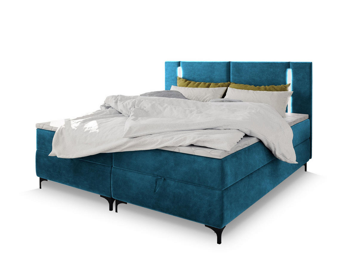 POSTEL BOXSPRING ALBA 160x200 cm, s matrací a úložným prostorem, petrolejová - petrolejová, kov/kompozitní dřevo (160/200cm) - MASSENO