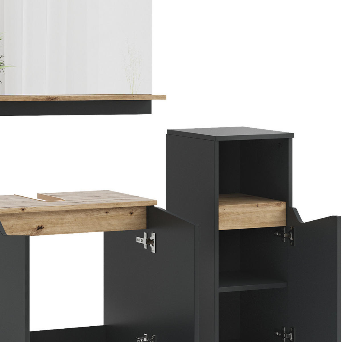 BADMÖBEL-KOMBINATION Marelle Anthrazit 3 Teile, mit Midischrank - Anthrazit, Holzwerkstoff (60/57/35cm) - Vicco