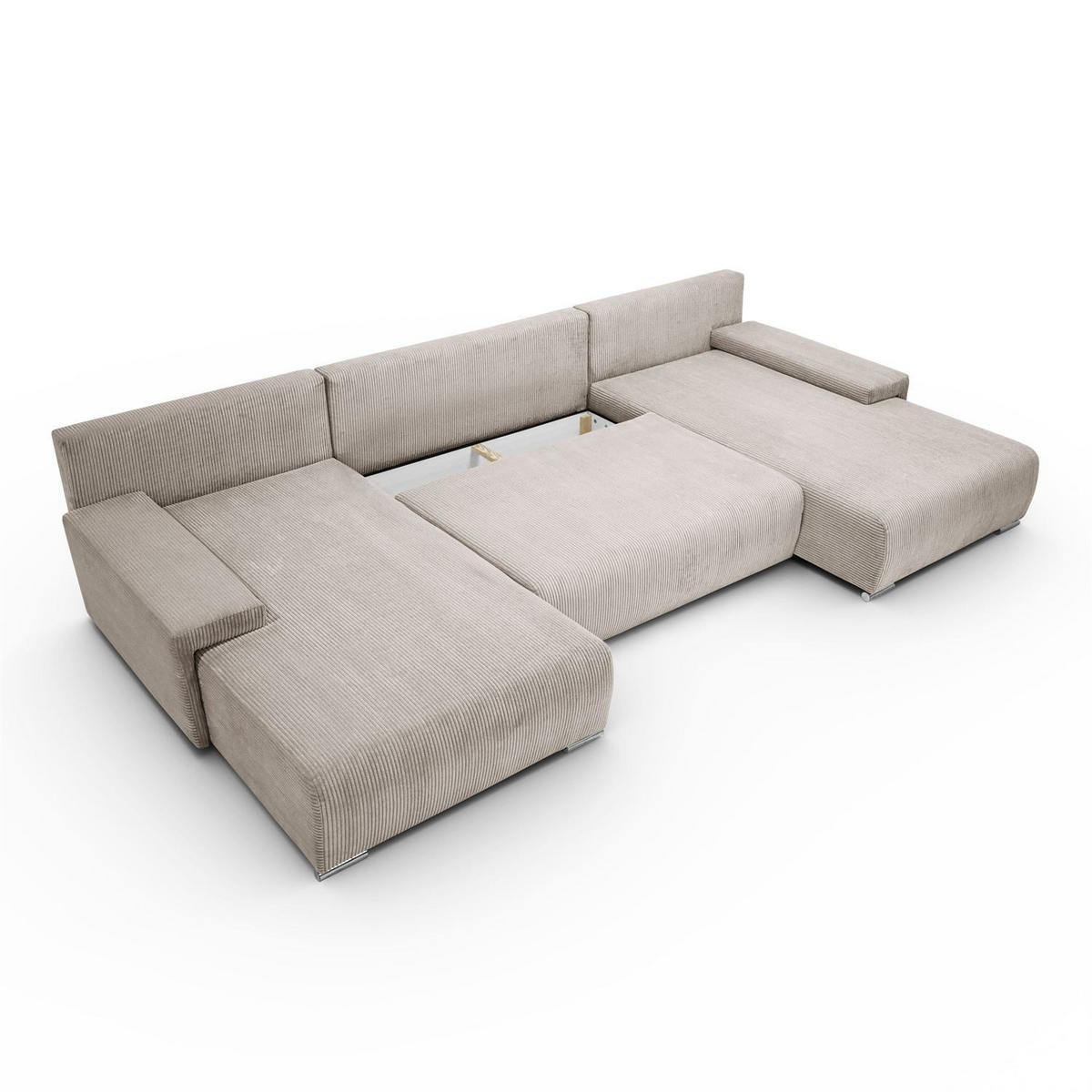 WOHNLANDSCHAFT LAVIO U mit Schlaffunktion und Bettkasten - Beige, Textil (348/93/188cm) - Lookway