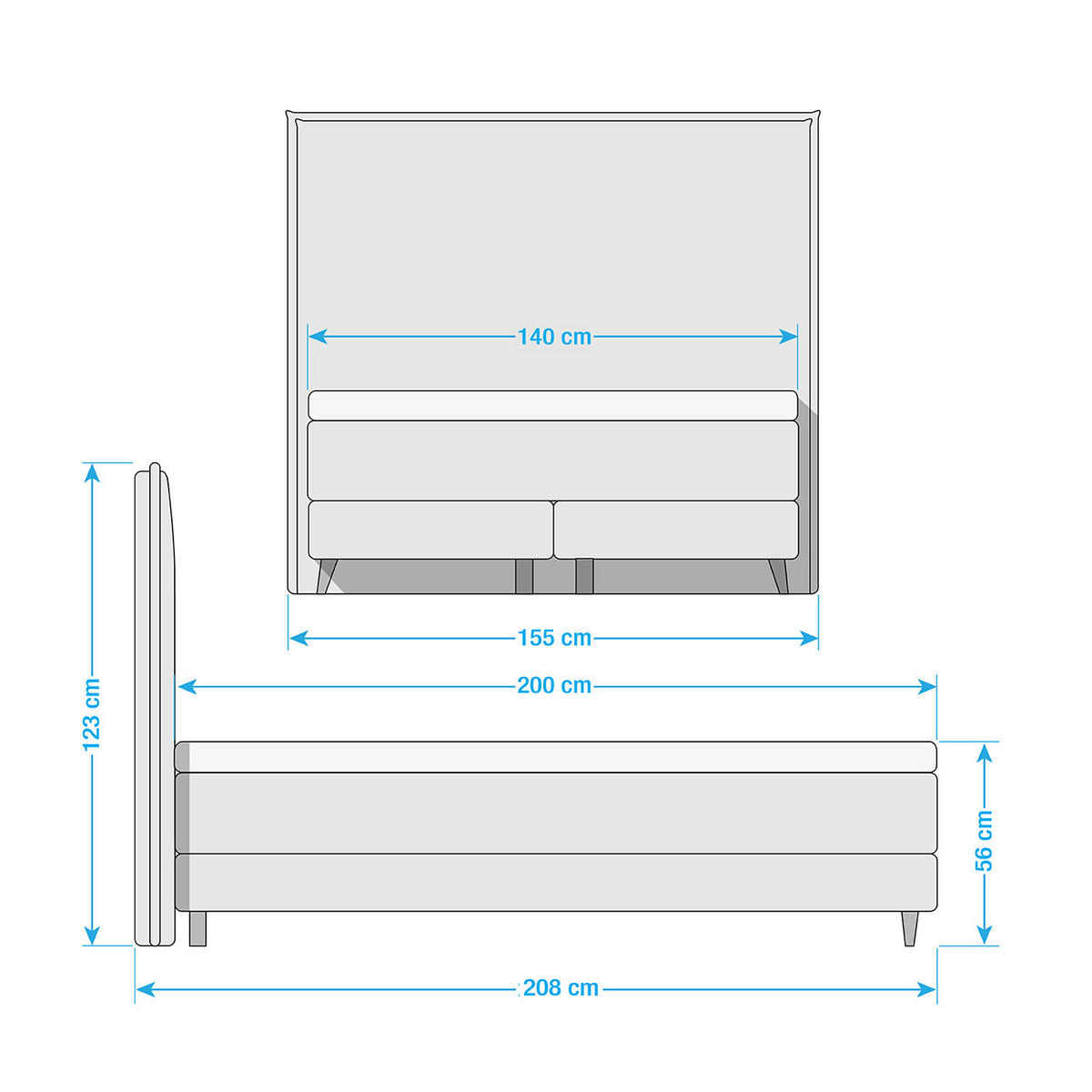 BOXSPRINGBETT mit Husse - Schlammfarben, Textil (140/200cm) - home24