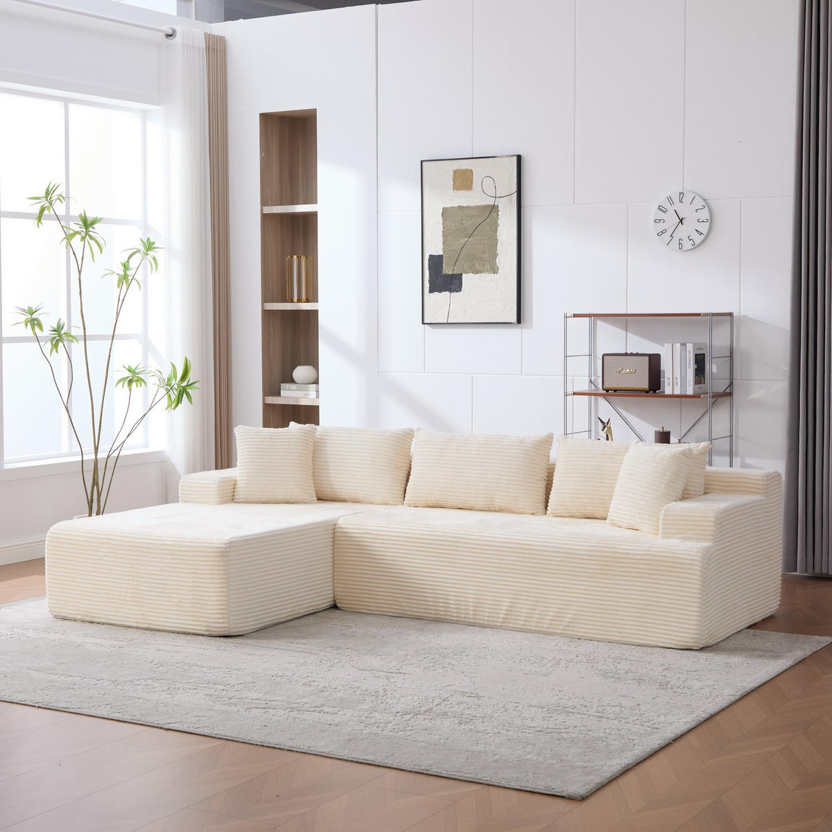 ECKSOFA 272/174/74.5 cm Beige mit 30D hochelastischem Schaumstoff und rutschfestem Boden - Beige, Textil (174/74.5/272cm) - Oxeza
