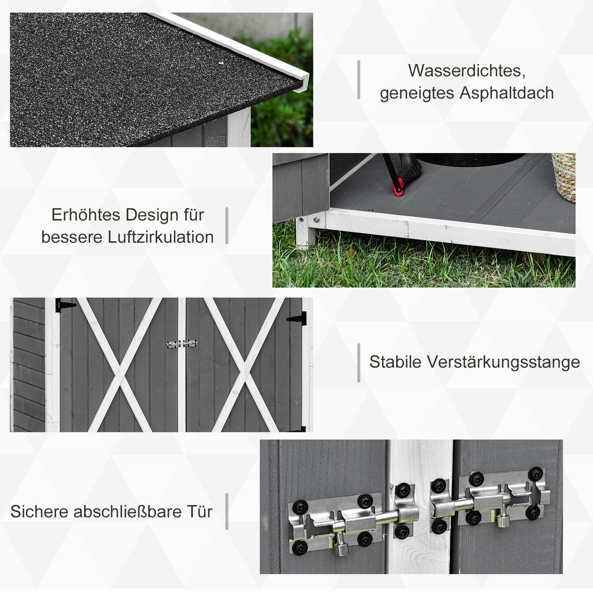 ZAHRADNÍ SKŘÍŇ, kůlna na nářadí se 2 dveřmi, protiskluzový design, smrkové dřevo, šedá+bílá - různobarevná, dřevo (75/160/139cm) - Outsunny