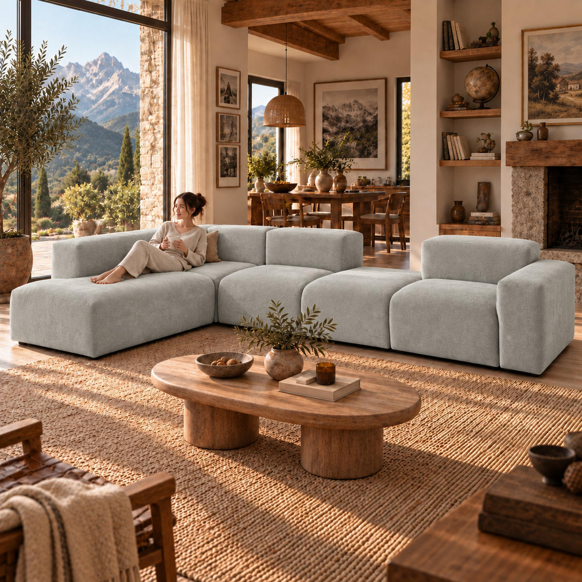 5-SITZER modulares Ecksofa HEAVEN SET 5 Links, Breite 380 cm Webstoff Grau - Schwarz/Grau, Holz/Kunststoff (380/245cm) - Muffo