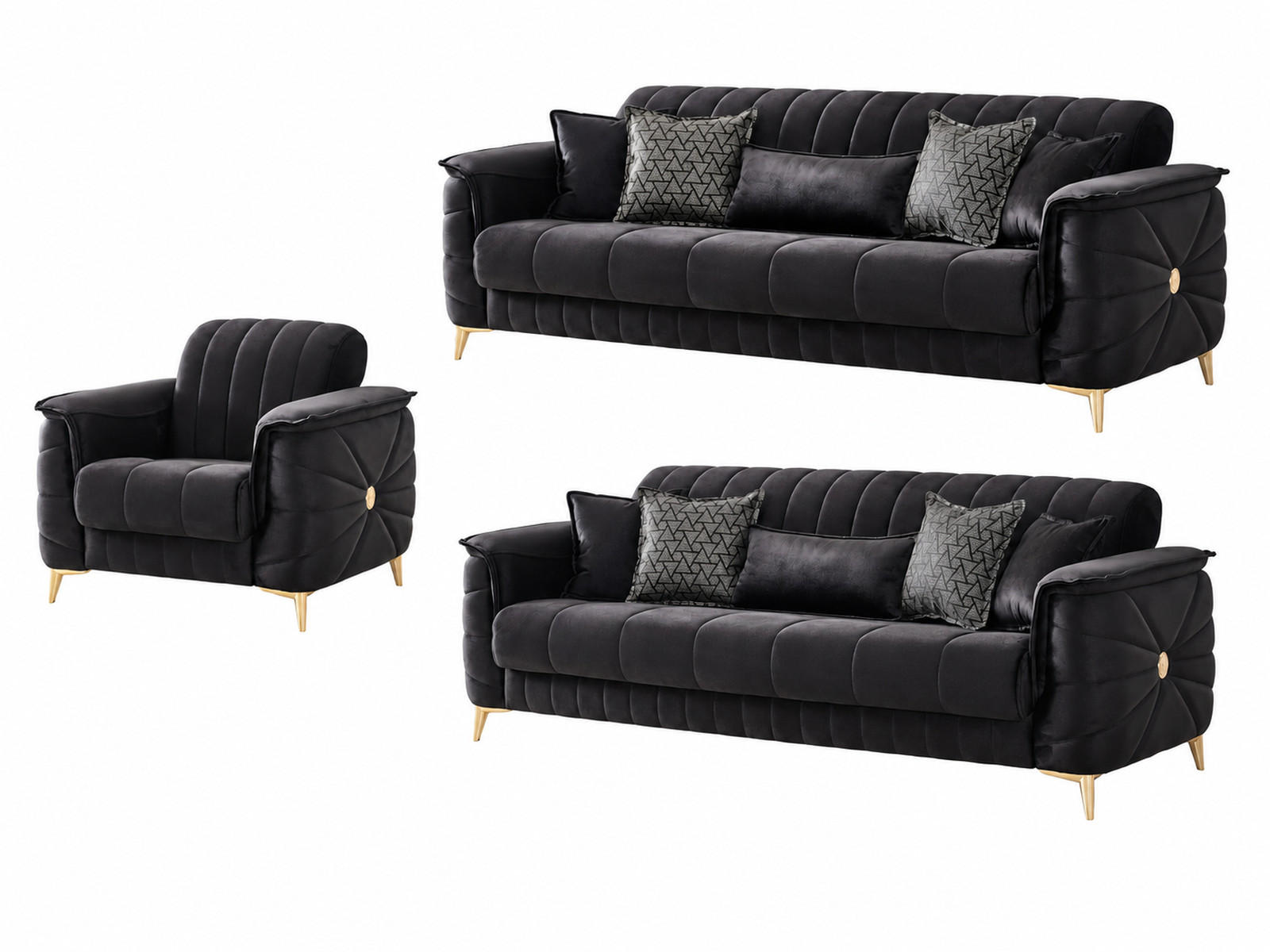 SITZGARNITUR Osorno, Schwarz Stellvariante 3+2+1 - Schwarz, Holzwerkstoff/Kunststoff (240/80/100cm)