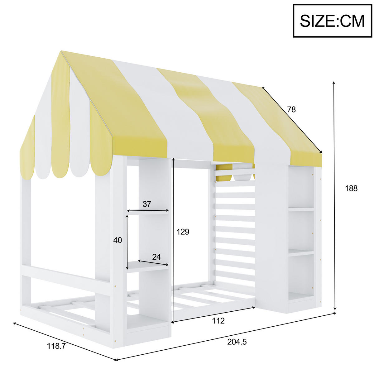 HAUSBETT 90/200 cm mit Himmelbett und Stauraum, DE-41618, in Weiß - Weiß, Holzwerkstoff (90/200cm) - ComfortXL
