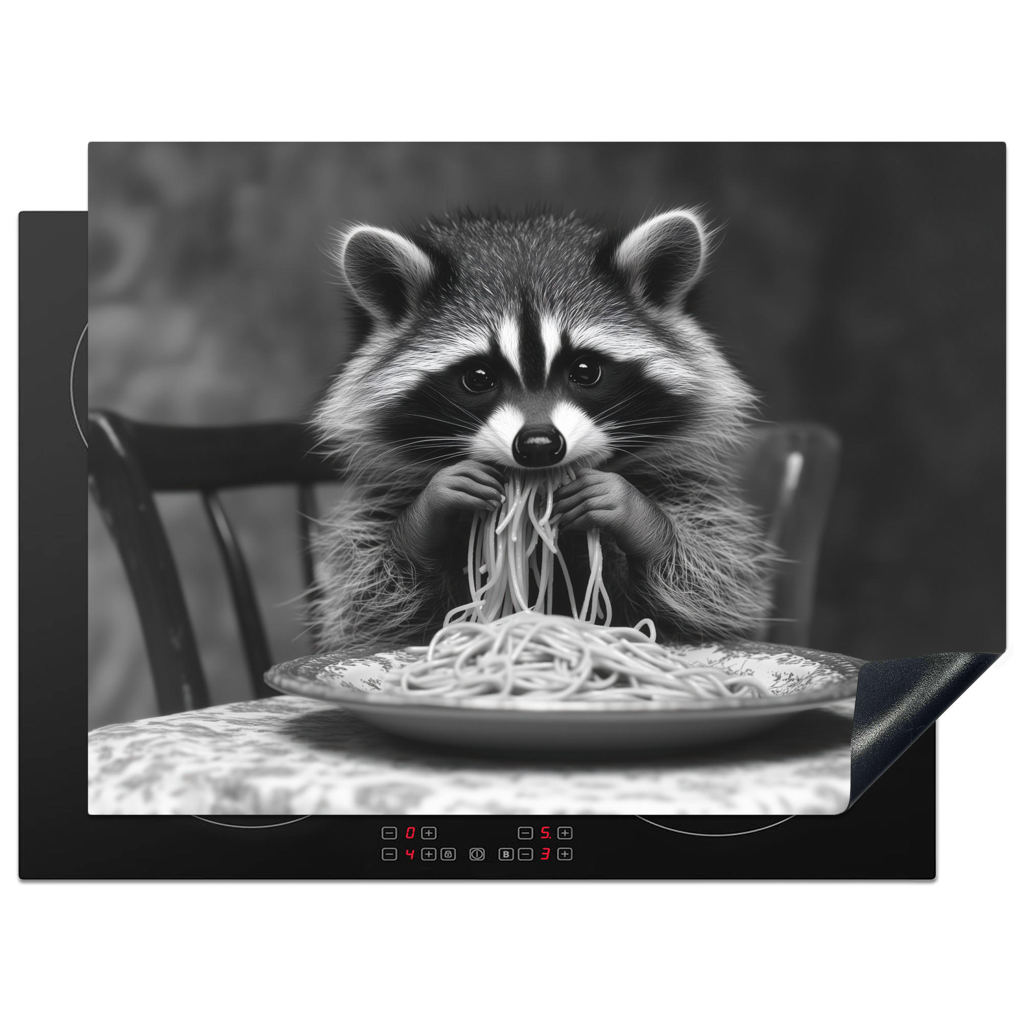 ZAŠČITA ZA INDUKCIJSKO PLOŠČO Rakun 71x52 cm cm - siva, umetna masa (71/52/0.2cm) - MuchoWow