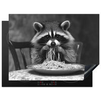 HERDABDECKPLATTE Waschbär - Niedlich - Pasta - Tischtuch - Schwarz - Weiß Herdabdeckung Induktionsfeld 70x52 cm - Grau, Kunststoff (70/52/0.2cm) - MuchoWow