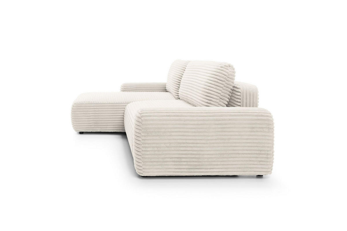 ECKSOFA OSSO Creme Velours-Stoff mit Schlaffunktion - Creme, Holz (264/162cm) - MASSENO