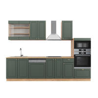 KÜCHENZEILE Fame-Line Grün-Gold Landhaus/Goldkraft Eiche 300 cm mit Hochschrank, ohne Arbeitsplatte - Honigeiche/Grün, Holzwerkstoff (300/153.6/46cm) - Vicco