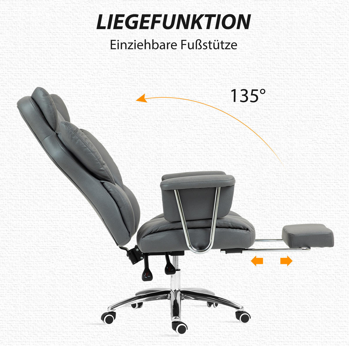 BÜROSTUHL in Dunkelgrau 65x74x128 cm mit verstellbarer Rückenlehne und Fußstütze - Dunkelgrau, Kunststoff (74/128/65cm) - IVMEU